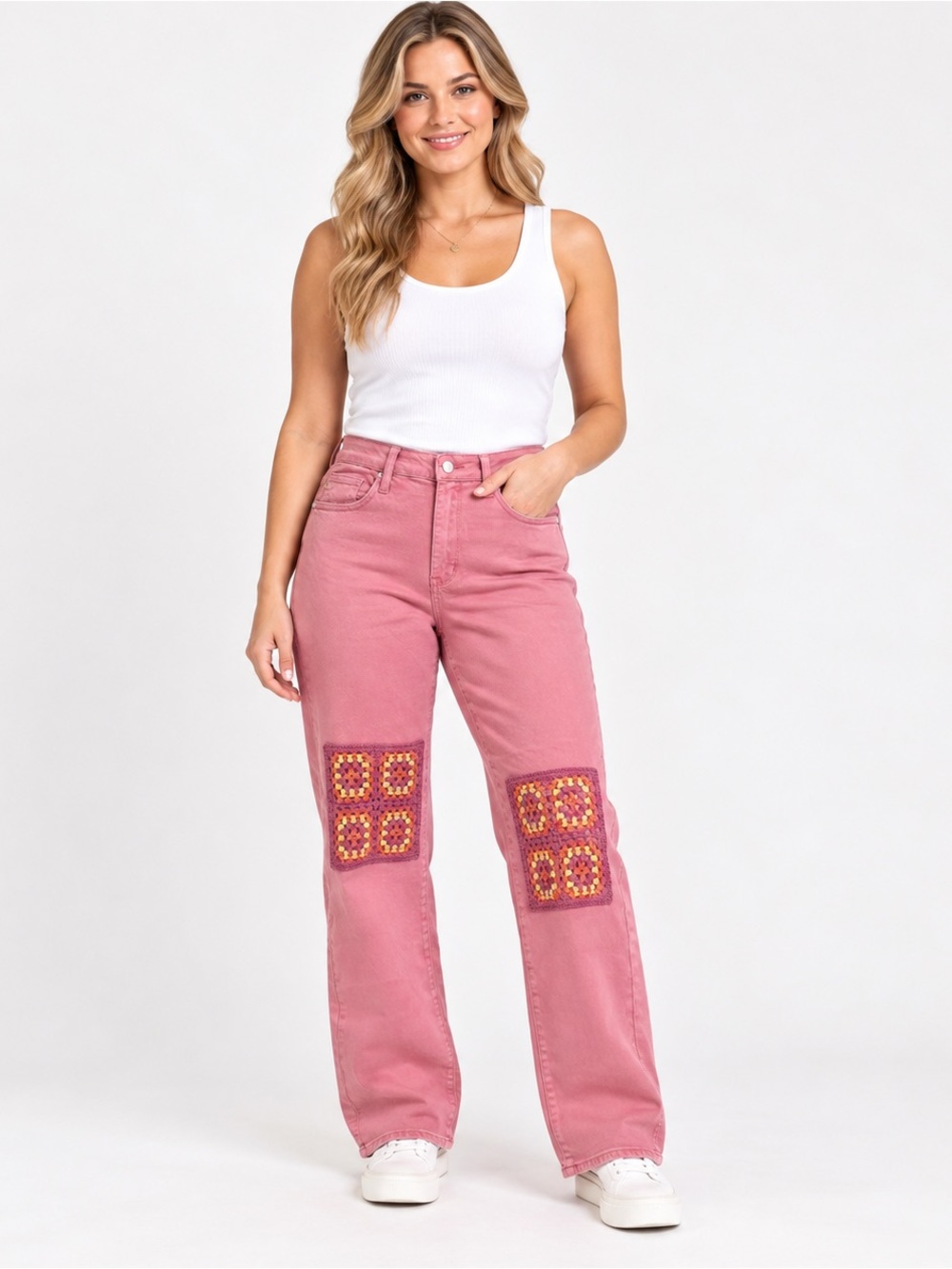 Judy Blue High Waist Crochet Patch Jeans Dusty Pink 11/30 and 13/31 NWT